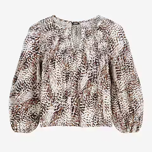 Express Printed Raglan Balloon Sleeve Top in Cream and Black, Size S - Picture 1 of 12